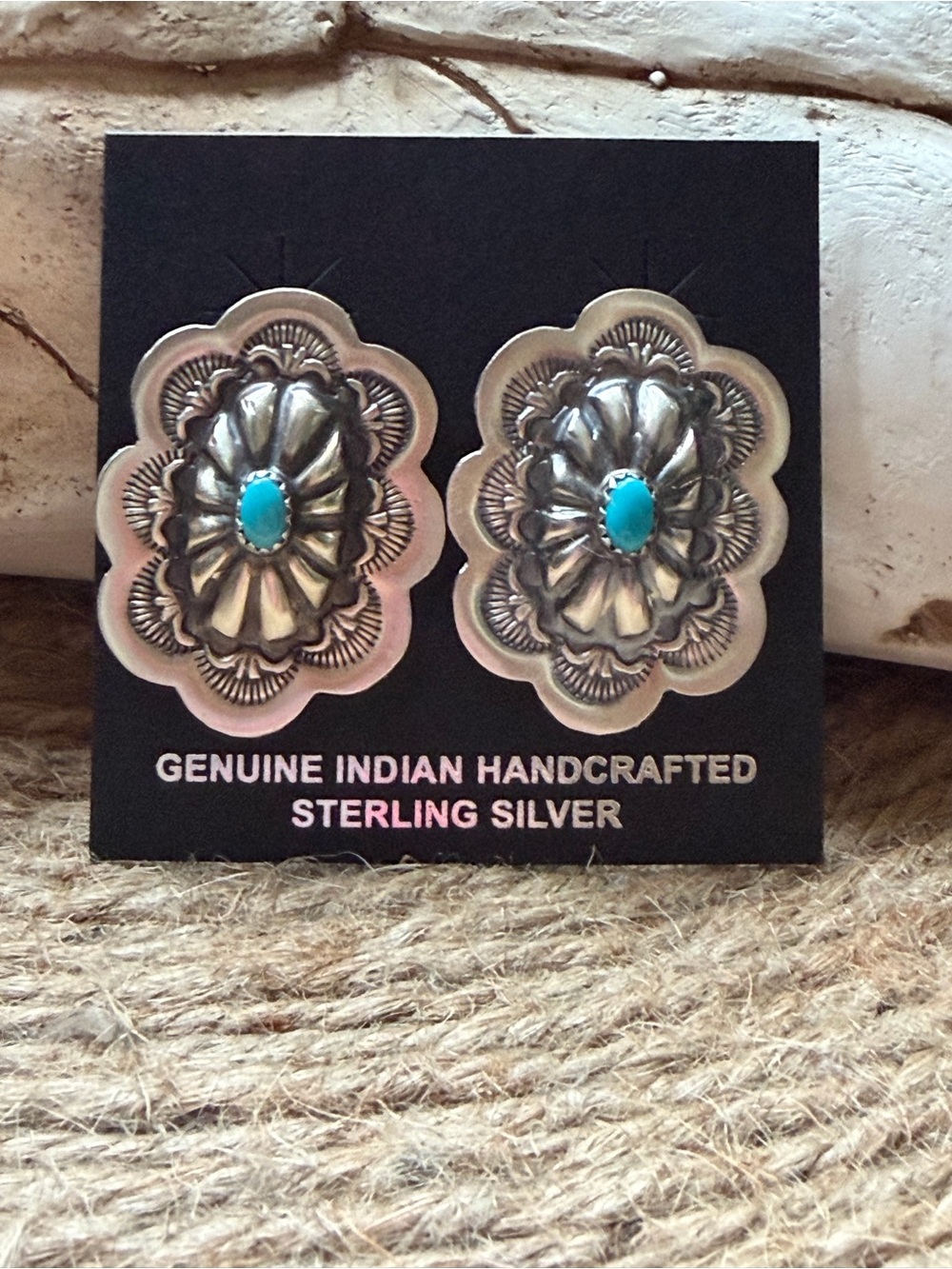Sterling Silver Turquoise Concho Earrings - Genuine Handcrafted